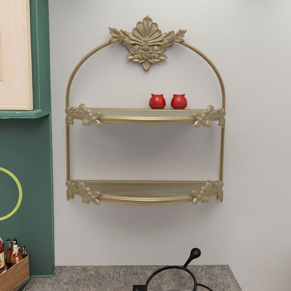 2 Tier Gold Decorative Floating Shelves Wall Mounted Wall Shelves for Bedroom Bathroom Living Room
