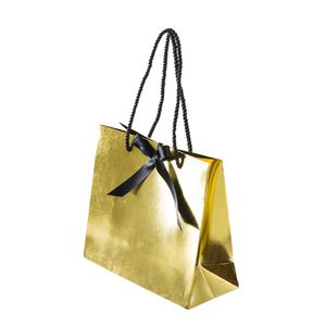 Custom Logo Medium Size Boutique Shiny Gold Card Paper Bag for Gift Packaging