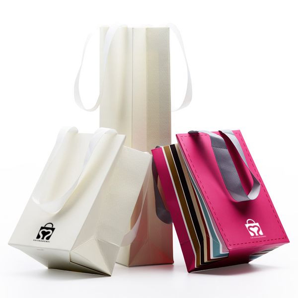 Custom logo Glossy White Mini Small Tall Premium Luxury Wholesale Art Paper Jewelry Shopping Gift Paper Bag