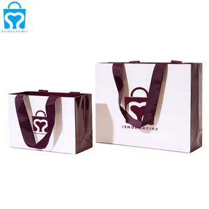Custom Luxury Brand Purple Surface Colorful Tote Cardboard Packaging Craft Art Paper Gift Boutique Shopping Bags with Handle