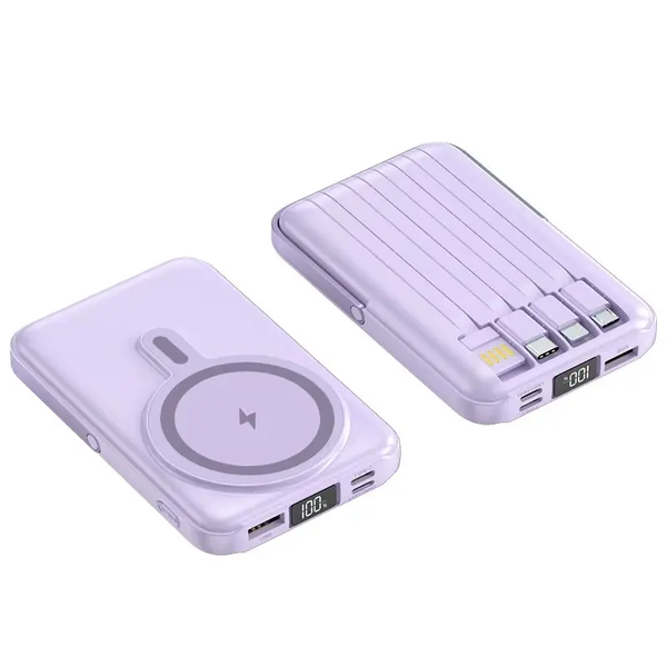 Wisteh Wireless Power Bank 10000ma Magnetic Wireless Power Bank 10000mAh Portable Charger 22.5W PD Fast Charging Built-in Cables