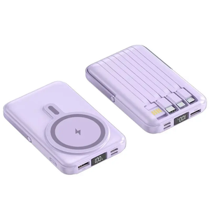 Wisteh Magnetic Wireless Power Bank 10000mA Portable Charger 22.5W PD Fast Charging Built-in Cables and LED Display Battery Pack