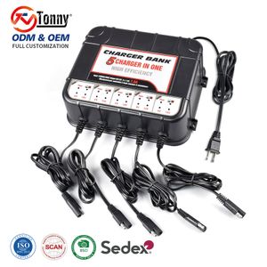 5-Bank Smart Battery Charger for 6V/12V 10A 2A Per Bank Automatic Car Motorcycle Lead Acid Maintainer Cigarette Lighter