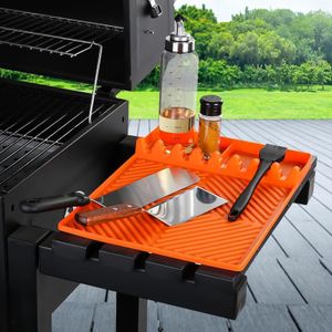Silicone BBQ Tool Mat (1-Count), Waterproof & Oil-proof Spatula Drain Pad, Portable Travel Accessory,Multifunctional Kitchen Mat
