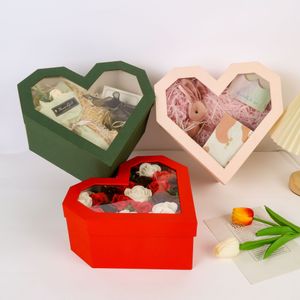 Hot Sale Empty Big Love Flower Gift Box Packing with Clear Window Custom Printed Packaging Heart Shaped Box Wholesale