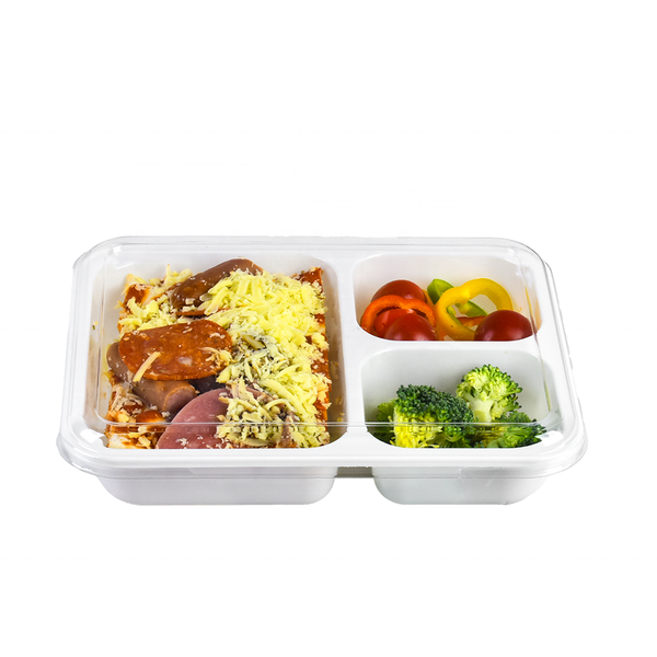 800ml Biodegradable Compostable 3 Compartments Cpet Container Plastic Disposable Food Packaging CPET Meat Trays with Lids