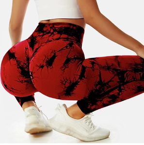 Women's Seamless High Waist Scrunch Butt Leggings Tummy Control Breathable Yoga Pant Tie Dye-Custom Logo Elastic Waist Closure