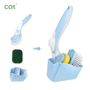 High Quality 2-in-1 Kitchen Cleaning Brushes Set Long Handle Soap Dispensing Sponge Design with Durable Plastic TPR PP Holder