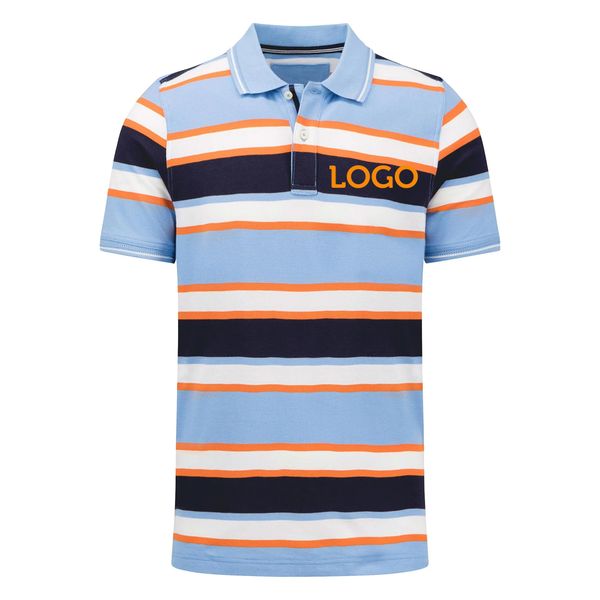 2023 Customizable Men's Quick Dry Cotton Short Sleeve Polo Shirt Fashionable Casual Striped Print-Directly Bangladesh Wholesale