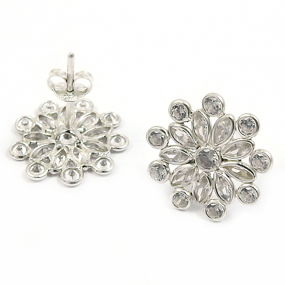 New Arrival White CZ Gemstone Stud Earrings In 925 Sterling Silver Natural Round & Marquise Cut Studs For Woman Handmade Jewelry