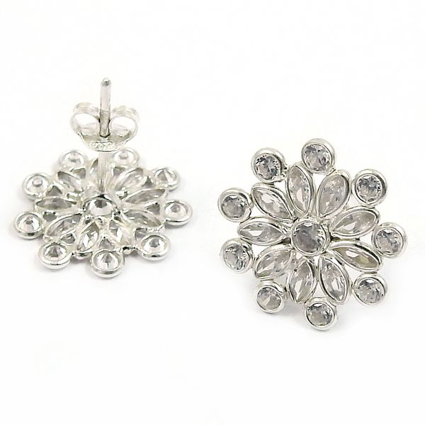 New Arrival White CZ Gemstone Stud Earrings In 925 Sterling Silver Natural Round & Marquise Cut Studs For Woman Handmade Jewelry