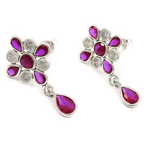 Natural Ruby And White CZ Gemstone Elegant Look Classic Dangle Earrings For Her 925 Silver Handmade Jewelry Direct Factory Price