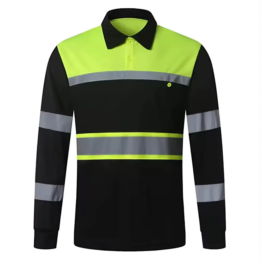 Custom Logo Safety Shirts for Men High Reflective Polo Shirts With Pocket Long Sleeve Work Wear Clothing by RAMPUS INTERNATIONAL