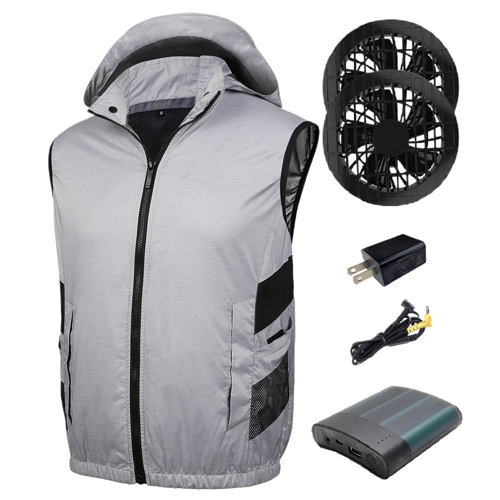Men Fan Cooling Vest with Pockets and Hood Air Conditioned Clothing Summer Waistcoat