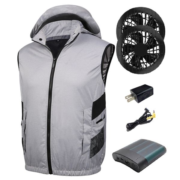 Men Fan Cooling Vest with Pockets and Hood Air Conditioned Clothing Summer Waistcoat