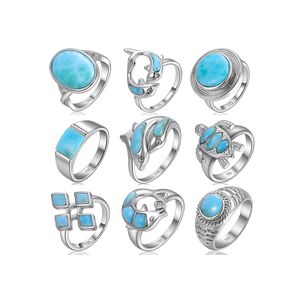 Handmade Boho 925 Silver Ring with Cut Larimar Delicate Finish & Statement Style Fine Jewelry Meticulous Art-Craft Inlay Setting