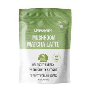 LIFEWORTH Mushroom Protein Matcha Latte Powder Sachets Superfood with 25% Beta-Glucans, Lions Mane, Reishi, Chaga,  Plant Based