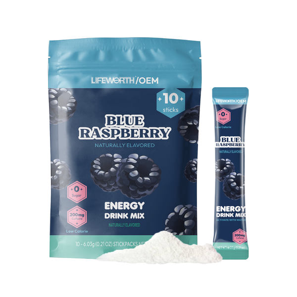LIFEWORTH Energy Drink Powder Natural 200mg Caffeine Zero Sugar Pre Workout Performance On-The-Go Drink Mix Biotin, B Vitamins