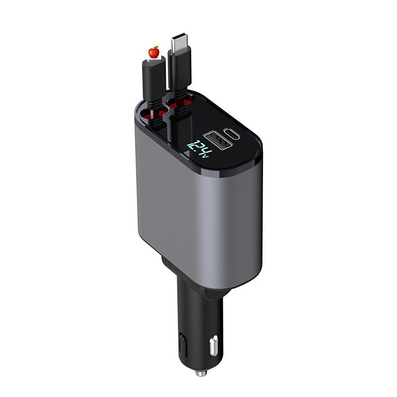 Charger Type-c USB C Retractable Charge Cable 4 in 1 Car Fast Charger 120W PD Mobile Phone USB Auto Car Charging Fast Charger