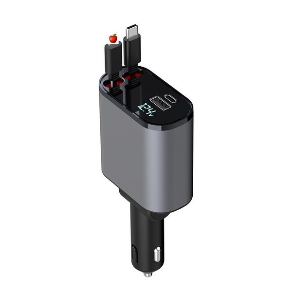 Charger Type-c USB C Retractable Charge Cable 4 in 1 Car Fast Charger 120W PD Mobile Phone USB Auto Car Charging Fast Charger