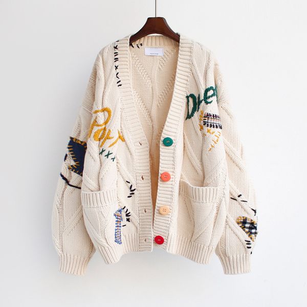 OEM Factory Custom Fall Winter Knitwear Cotton Embroidery Print Knitted Sweater Coat Cardigan for Women