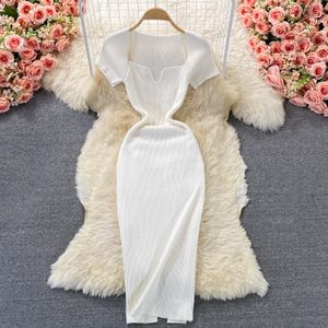 OEM Custom Fashion Summer Fall Sexy Women's Ladies Clothing Short Sleeve Knitted Sweater Dress