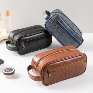 New Waterproof Pu Leather Mens Toiletry Bag Travel Storage Shaving Bag Dopp Kit Portable Wash Cosmetic Makeup Bag