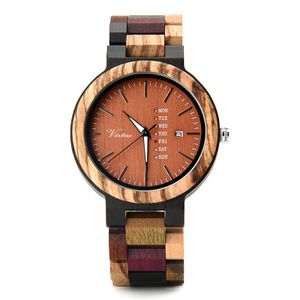 Vintage Custom Logo Handmade Product Christmas Gift Idea Pair Watch Zebra Wood Auto Date Week Display Wooden Watches Lover Reloj