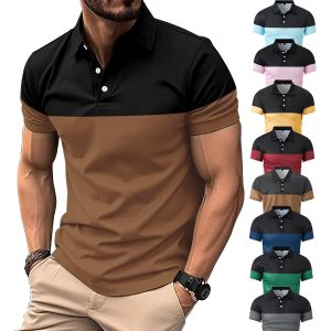Men's Casual POLO Shirt Business V-Neck Button T-Shirt Print Pattern High Quality Short Sleeves XL Color Matching Tops