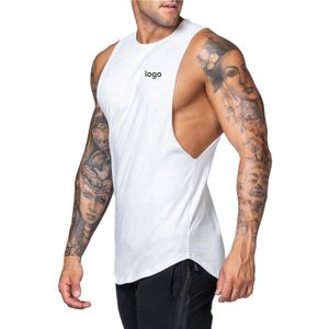 US Size Muscle Vest Custom Logo 95% Cotton 5% Spandex Breathable Plain Fitness Running Basketball Men Workout GYM Tank Tops