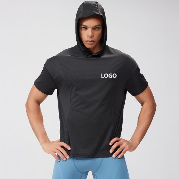 GYM Hooded Shirt Unisex Custom Logo 88% Polyester 12% Spandex Muscle Sportswear Fit T Shirt GYM Hoodies Fitness T-shirt