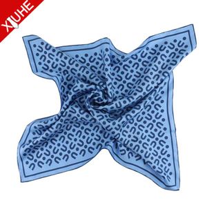 Women's Custom Double-Sided Printed Silk Scarf New Design Sky Blue Color Elegant and Stylish