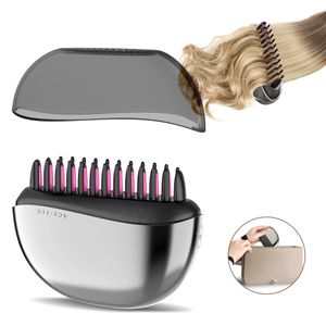Custom Logo Personalized Keratin Ionic Hair Straightener for Women Mini LCD Portable Heated Brush Electric Straightening Comb