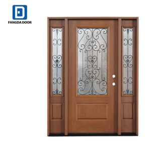 High Quality Factory Direct Wrought Iron Glass Entrance Doors Push Pull Fiberglass Door for Home Villa Front