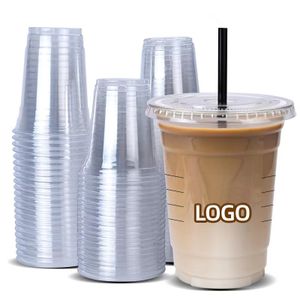 Nicro Custom Logo Disposable Clear Coffee Cups With Lid Cold Drink Milk Tea Soda Water PET Material Plastic Cups Iced Coffee Cup