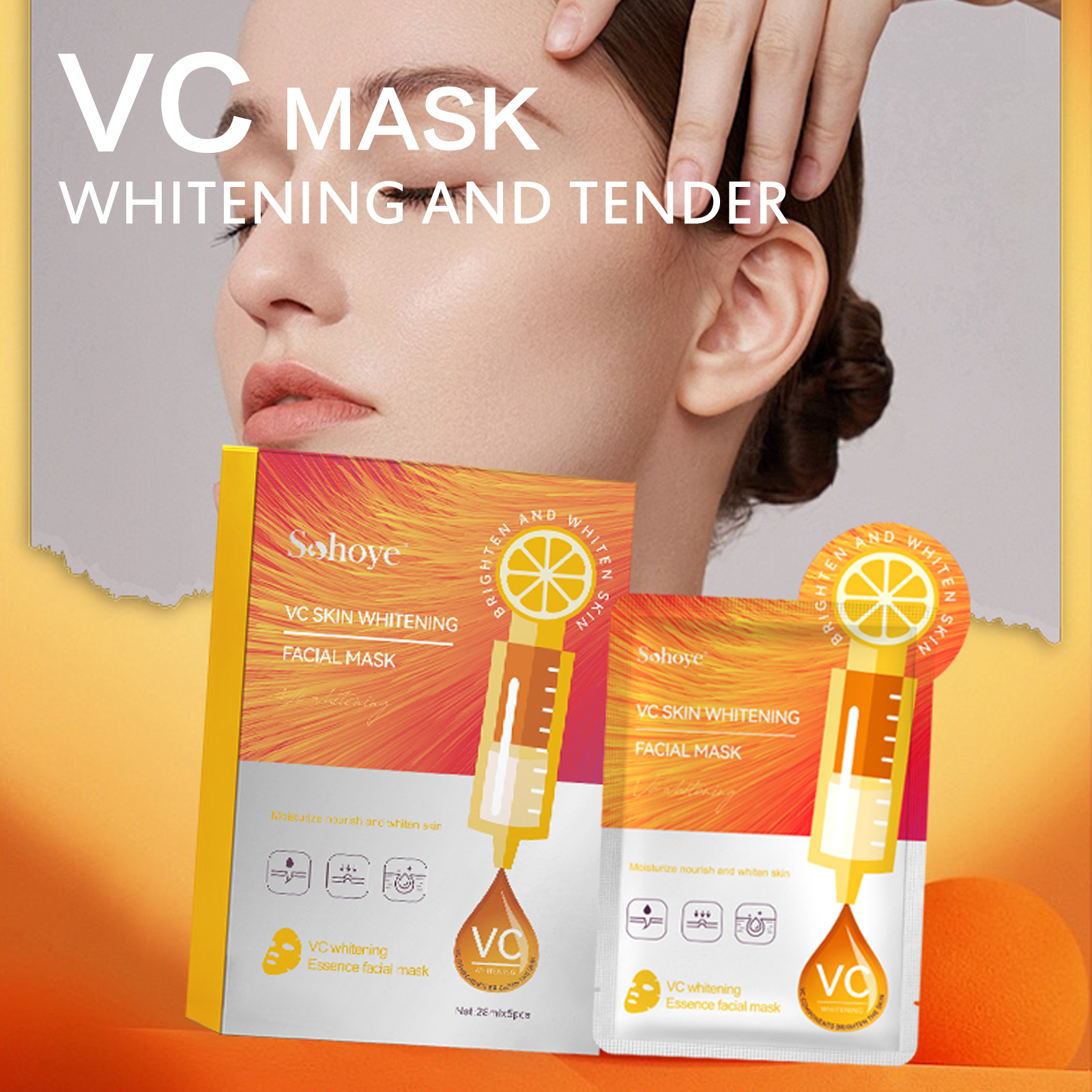 Popular Vitamin C Mask Cosmetics Factory Manufacturer Whitening Facial Mask Hydrating Natural Organic Vc Face Facial Sheet Mask