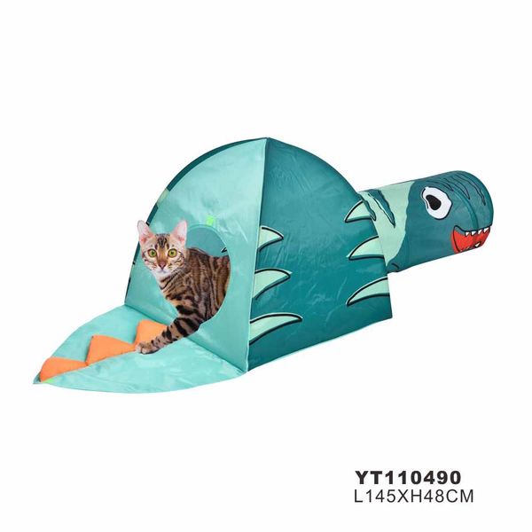 Cat Tunnel TenT Wholesale Pet Accessories Dinosaur Shape Polyester Print Pet Kitty Tube Toy 3 Part Match Detachable Cat Tunnel