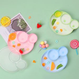 New Cartoon Two-Color Silicone Dinner Plate for Kids Divided Silica Gel Dishware for Babies' Dining