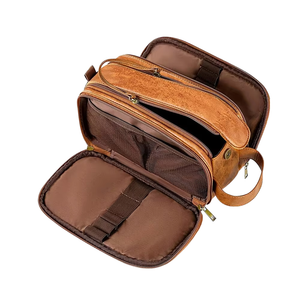 Custom PU Leather Toiletry Bag with Zipper Closure Hanging Makeup Dopp Kit Travel Storage Bag