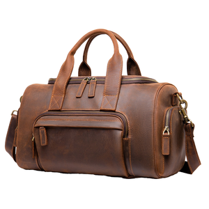 Vintage Leather Hand Travel Bag Multi-Functional Weekender Bag Travel Duffel Bag with Zipper Closure