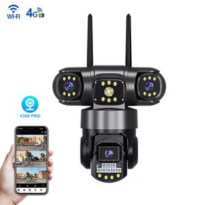 V380 Outdoor 6MP 3 Lens and 3 Screens PTZ Camera Wireless WiFi Security CCTV Camera IP66 Waterproof 4g Sim Card Camera
