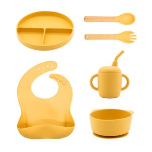 Custom Food Grade Bibs Bowls Plates Forks and Spoons Set Supply Box Gift Bpa Free Silicone Suction Tableware Baby Feeding Set