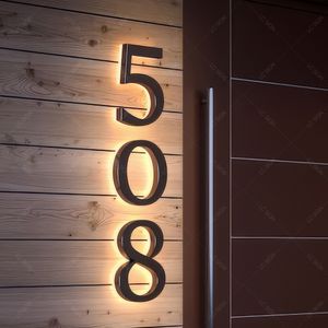 Custom LED Metal Address Electronic Sign Lighted Door Plate Illuminated Signs House Numbers for Home Apartment Office Use