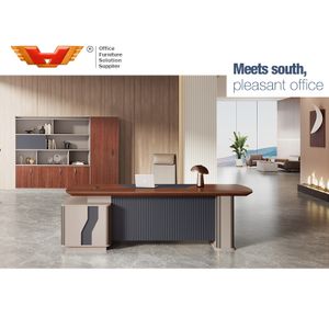 One-stop Solution Layout Office Space Furniture Project Classic Walnut Wood Series Solid Luxury Executive Office Desk
