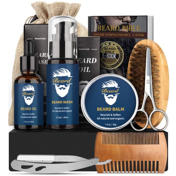 OEM Private Label Vegan Beard Grooming Kit for Men Ocean Scented Beard Balm Wash Oil Customizable Gentlemen's Beard Care