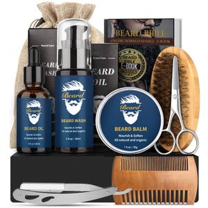 OEM Private Label Vegan Beard Grooming Kit for Men Ocean Scented Beard Balm Wash Oil Customizable Gentlemen's Beard Care