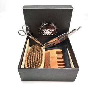 Custom Logo Wooden Beard Hair Comb Kit Natural Barber Salon-Friendly Comb Set with Wooden Brush