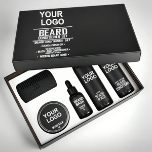 Private Label Beard Growth Kit Cleaning Rolling Beard Oil Serum Roller Beard Balm Grooming Care Gift Set
