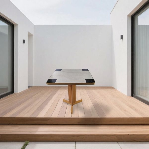 Modern Outdoor Furniture Rectangle Dining Table with Marble Effect Finish Table Top Modern Wood Table Patio Furniture