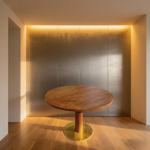 Modern Home Furniture Minimalist Round Dining Table with Metal Effect Finish Base Modern Wood Table Dining Room Furniture